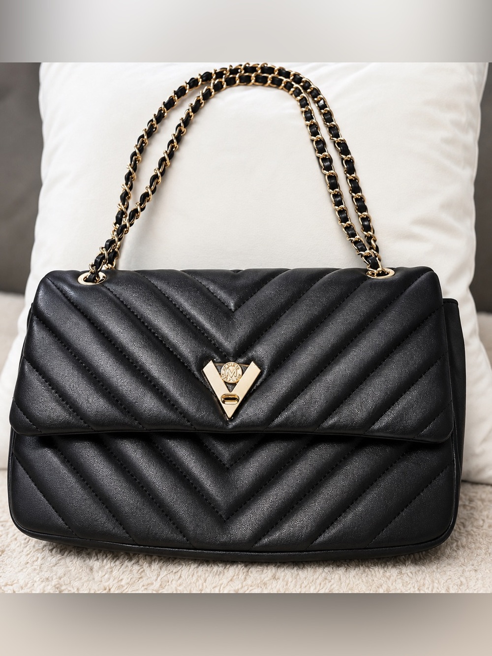 Valentino Orlandi Black Quilted Chain-Handle Shoulder Bag - Gold Hardware NWT